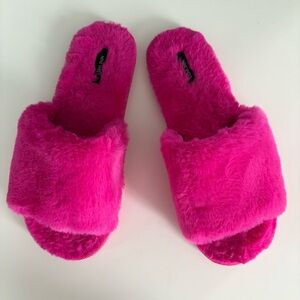 2/$10 Nine West Hot Pink Fuzzy Slide Slippers